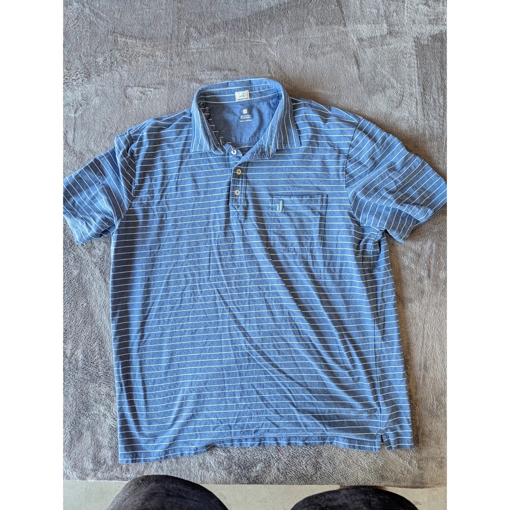 Johnnie-O Hangin Out Mens XXL Blue White Striped Short Sleeve Pocket Polo Shirt